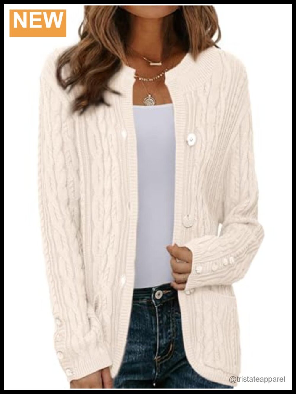 Women's Cable Knit Cardigan Button Up Long Sleeve Chunky Sweater